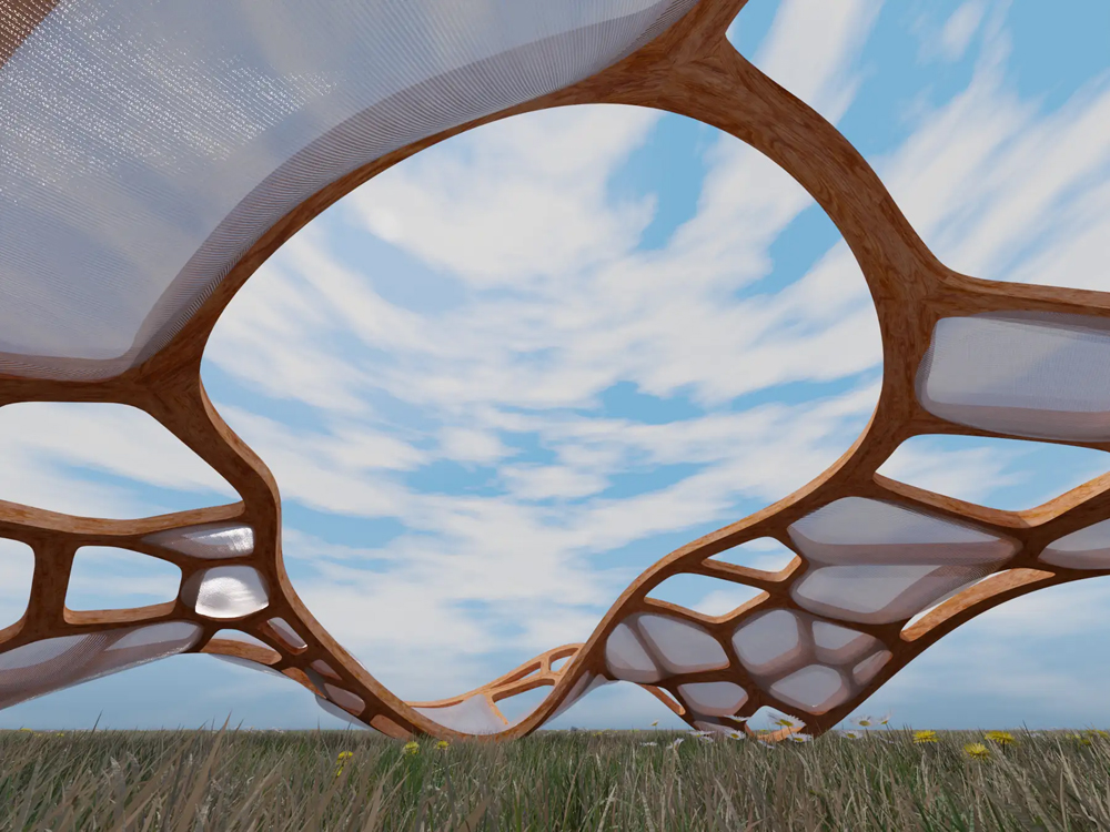 3D加工された木のフレームに沿って3Dプリント製パネルが設置されている/出典:アーティストリー