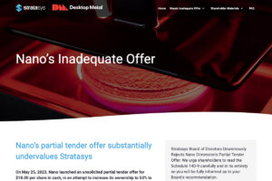 Nanodimensionの買収提案を批判的に解説するStratasysの特設ページ。