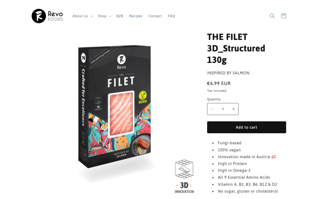 Revo foodsのオンラインショップで販売される3Dプリント魚肉