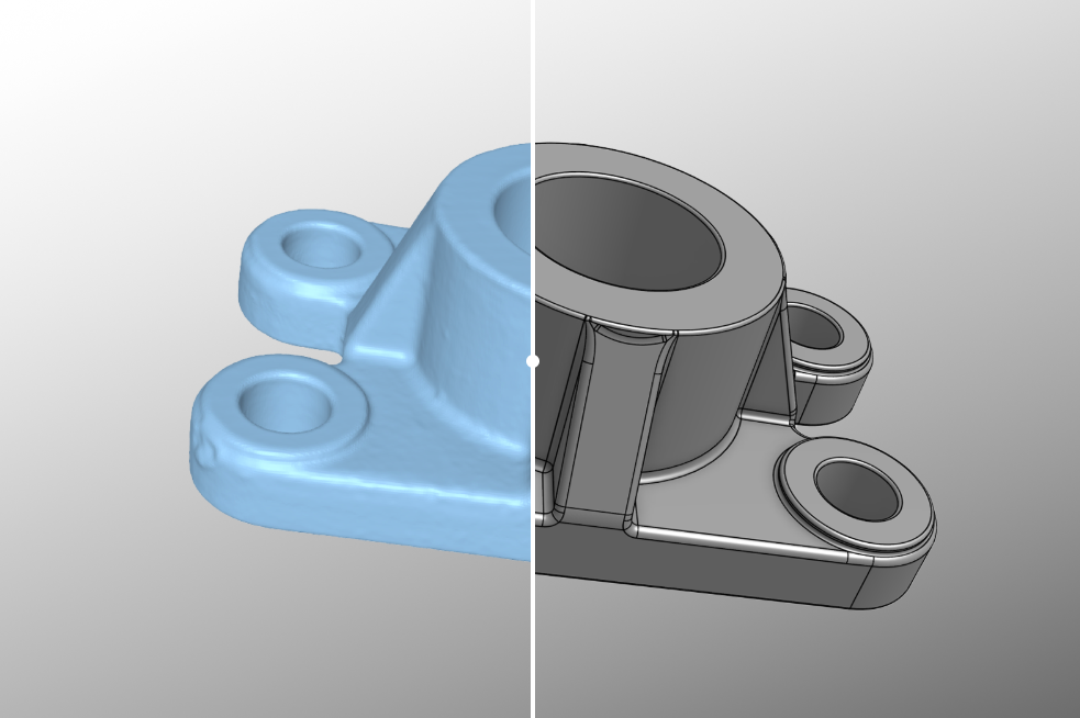 部品を3Dスキャンし、CADデータに変換した例。